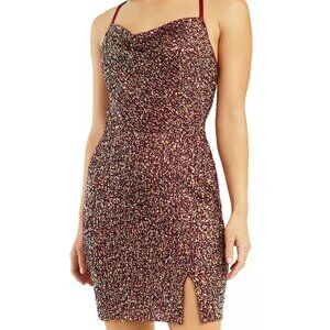 NWT BCX Womens Juniors Pomegranate Sequined Cowlneck Bodycon Dress SIZE 1
